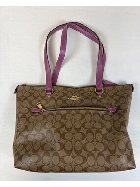Coach Signature Gallery Tote Bag Brown Canvas Leather Trim Shoulder Handbag
